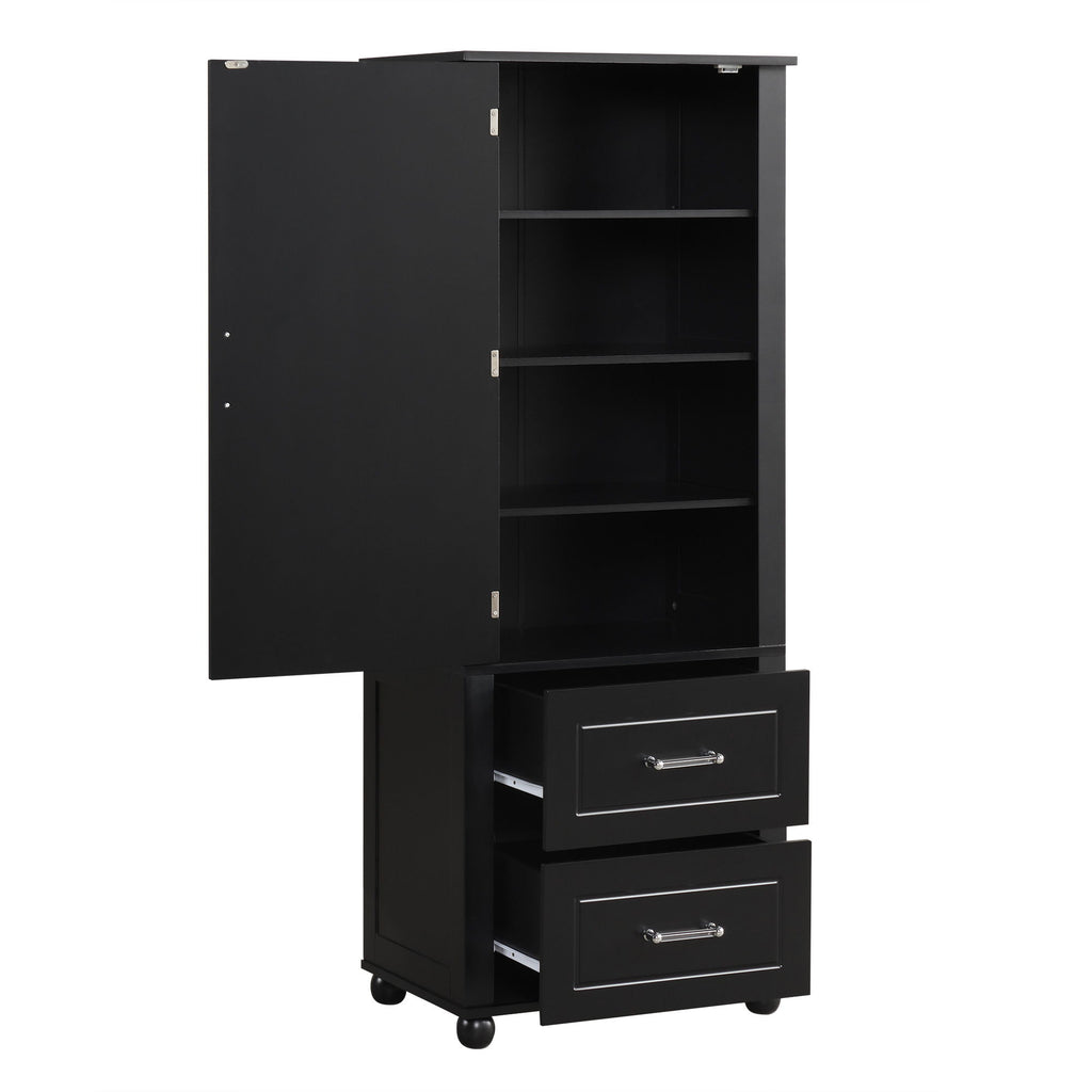 Tall Freestanding Bathroom Storage Cabinet With 2 Drawers And Adjustable Shelf