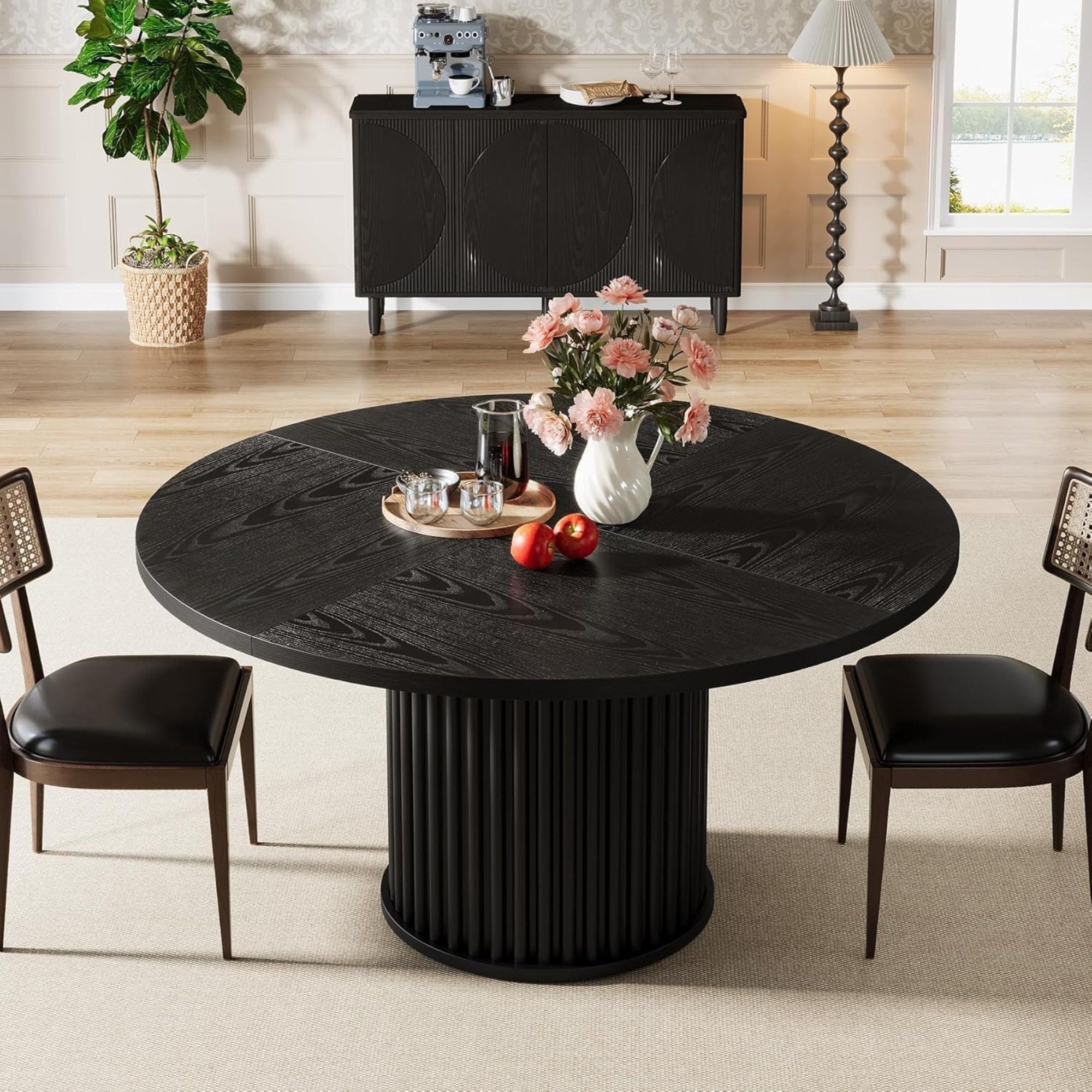 Fluted Round Dining Table - Black