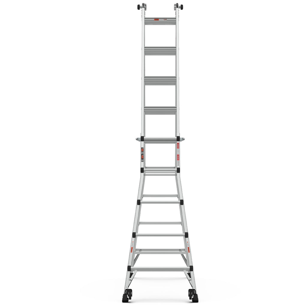 22' Aluminum Multi-Position Ladder With Wheels, 300 Lbs Weight Rating - Metallic Gray