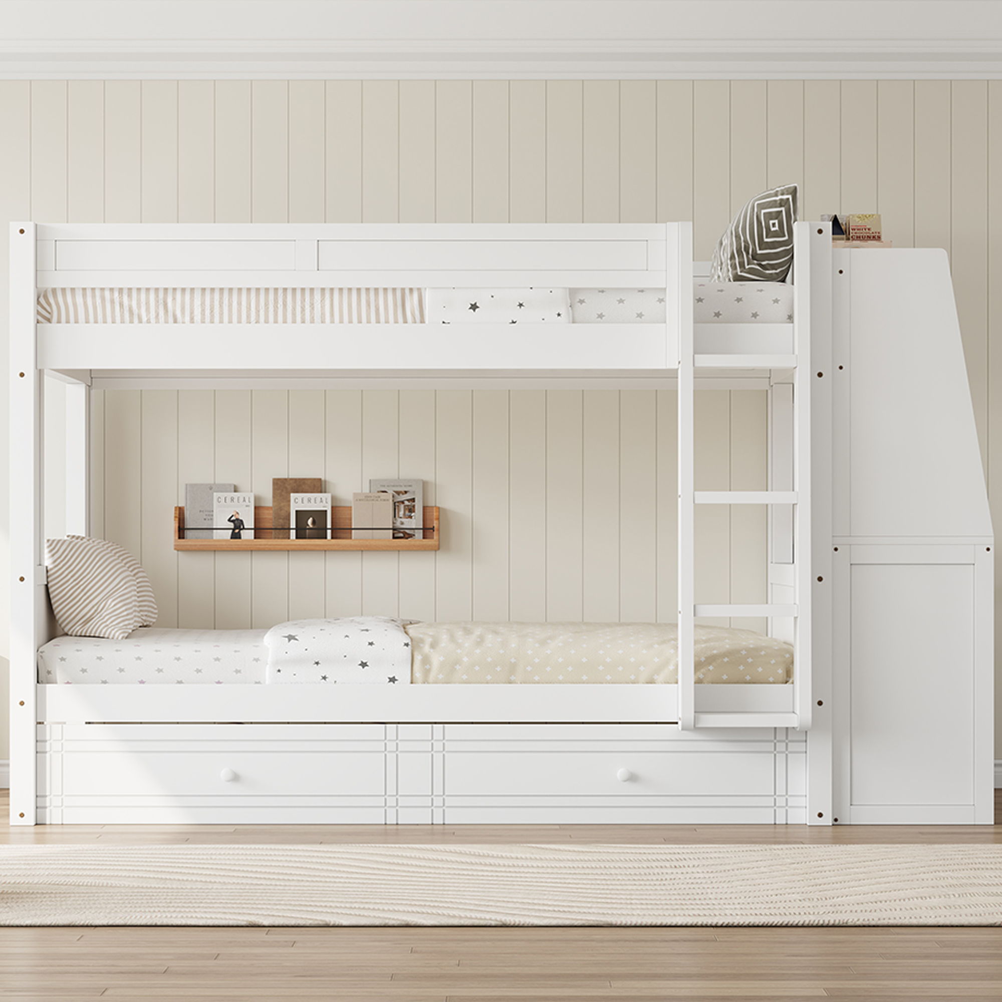 Multifunctional Bunk Bed With Desk, Bookshelves
