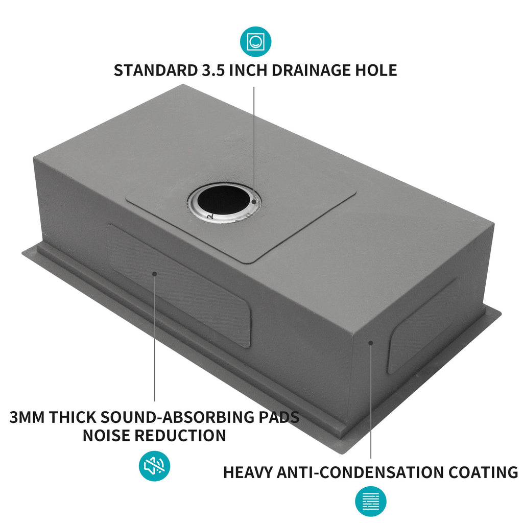30" Undermount Kitchen Sink 16 Gauge Ledge Workstation - Brushed Nickel