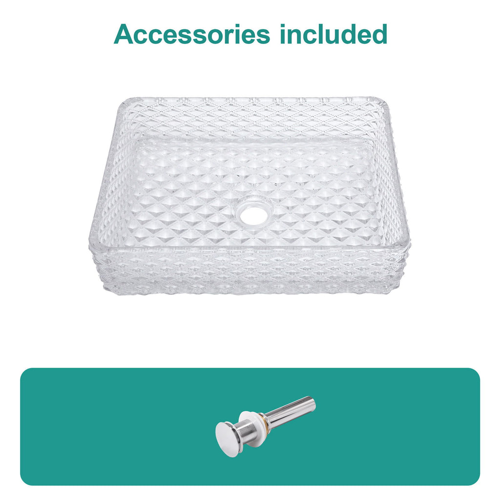 Rectangle Vessel Sink With Diamond Texture With Pop Up Drain (No Faucet) - White