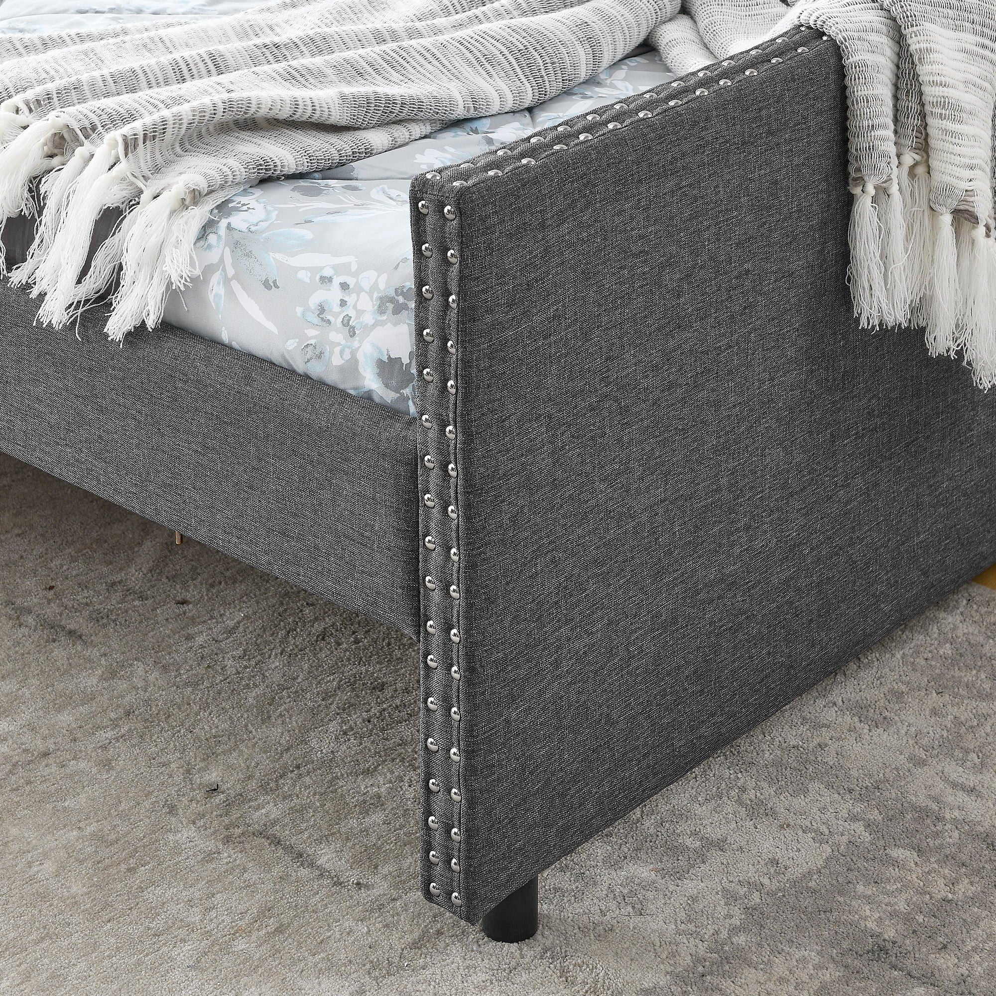 Upholstered Tufted Daybed With 2 Drawers, Waved Arms