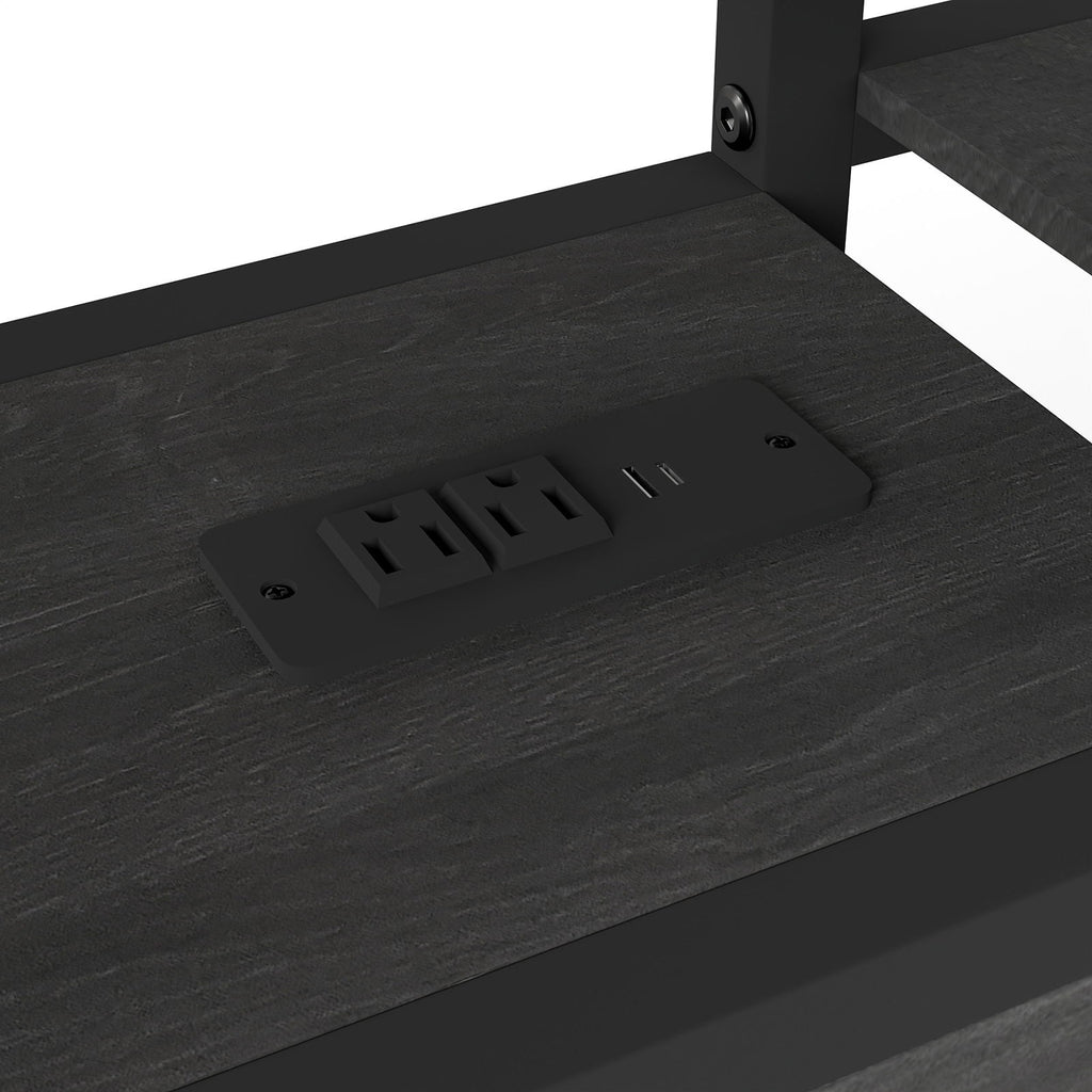 Headboard With 3 Shelves, 2 Drawers, Charging Station, RGB LED Lights