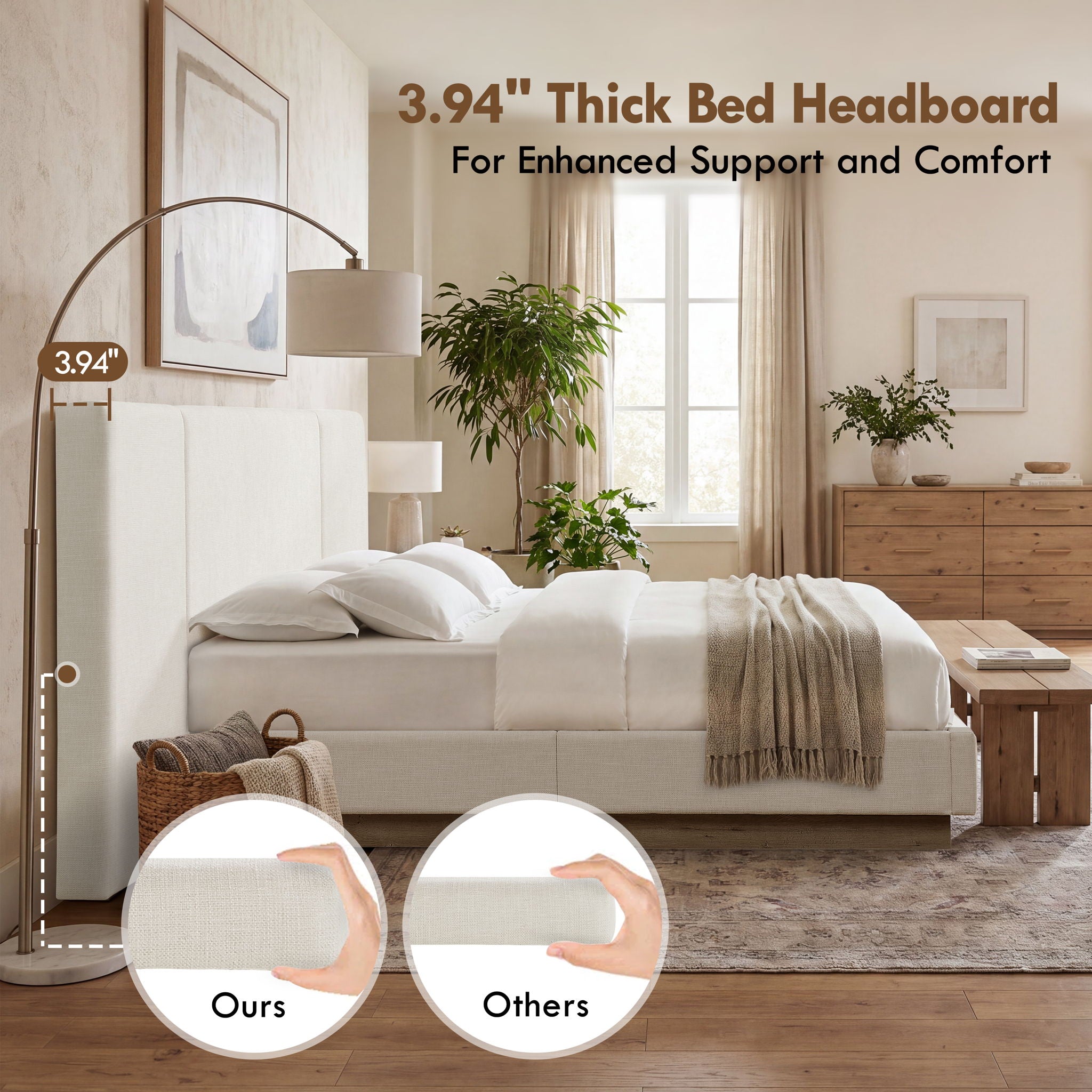 Muse - Queen Upholstered Platform Bed Frame - Ivory / Light Gray / Camel Oak