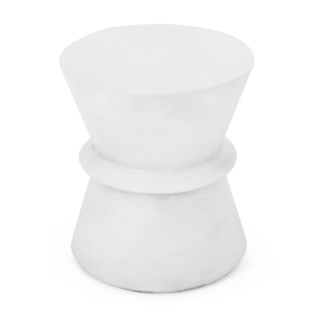 Outdoor Lightweight Concrete End Table With Hourglass Structure - Antique White
