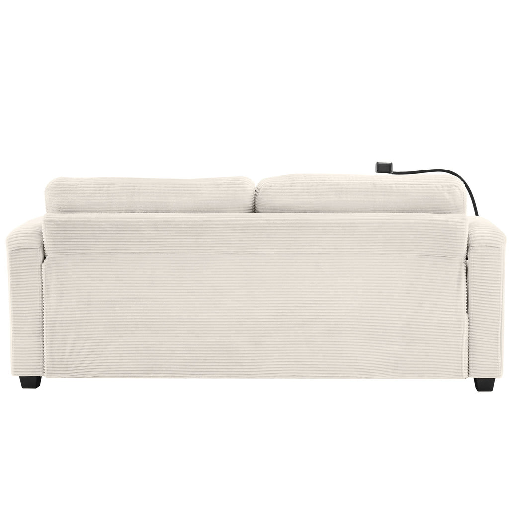 Sleeper Sofa Loveseat Sofa With Full Size Mattress, 2 USB Ports, 2 Cup Holders, 2 Side Pockets And Phone Holder