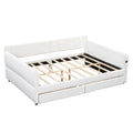 Queen Upholstered Platform Bed With USB Charging And 2 Storage Drawers - White