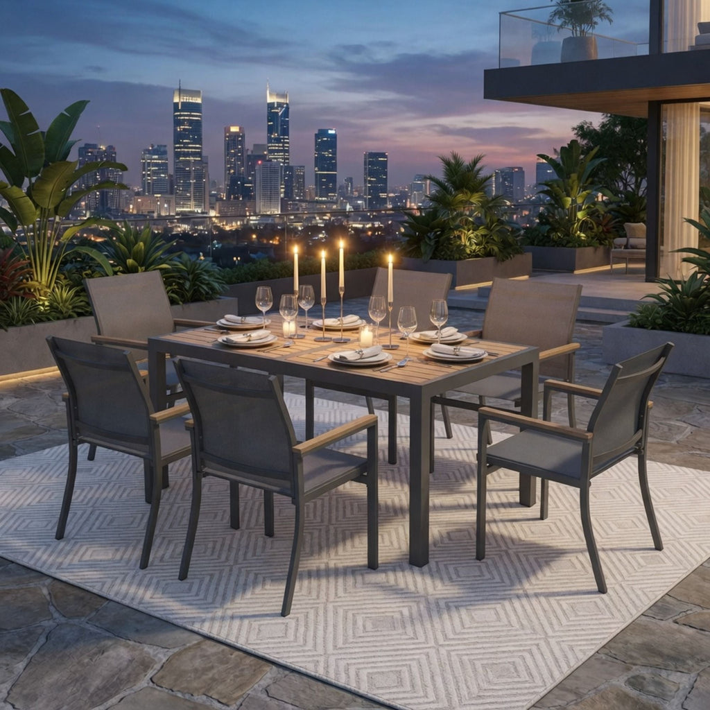 Outdoor Patio Chairs, Ergonomic (Set of 6) - Gray
