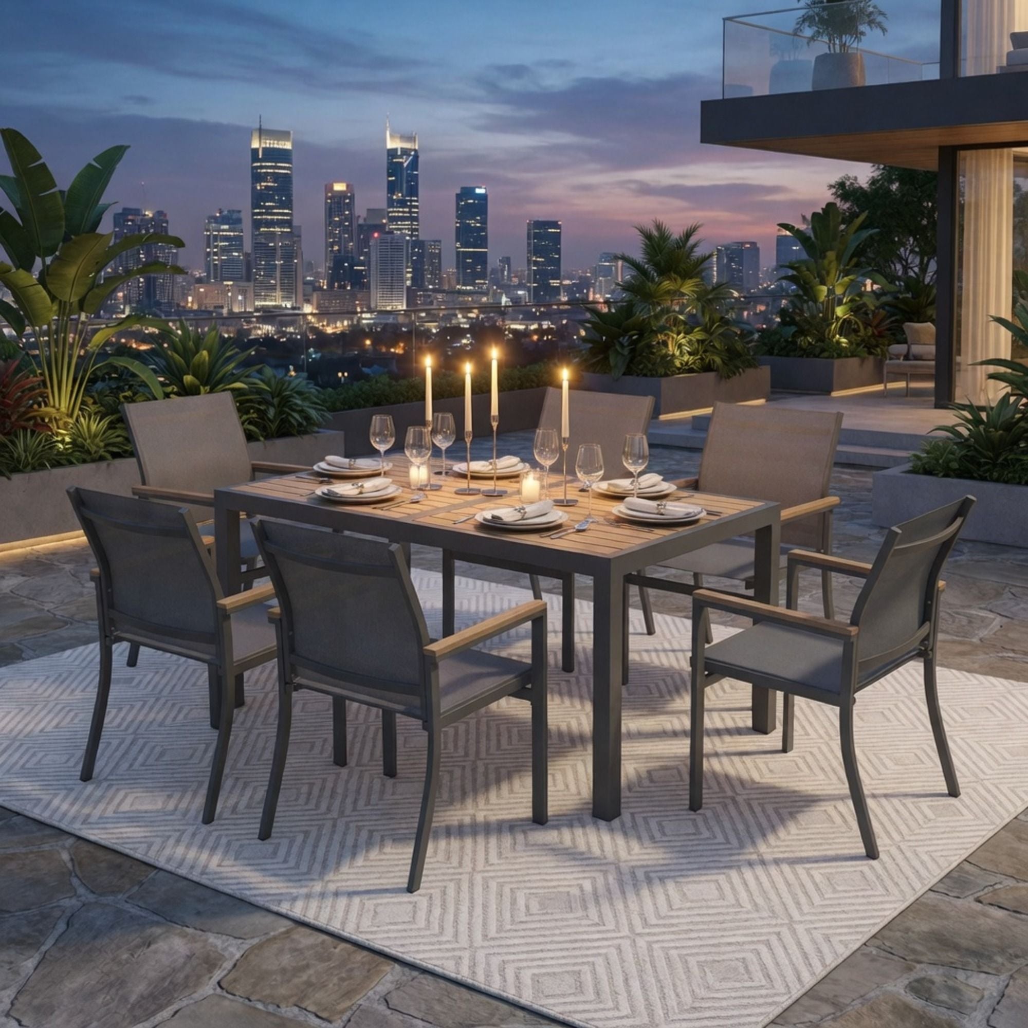 Outdoor Patio Chairs, Ergonomic (Set of 6) - Gray
