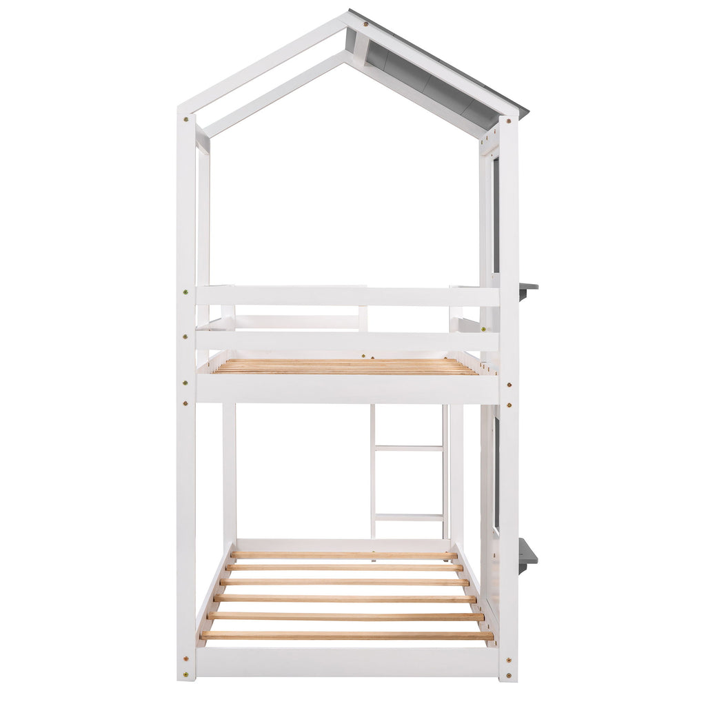 Bunk Bed Wood Bed & Roof, Window, Guardrail, Ladder