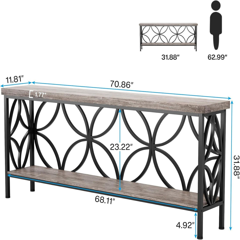 Extra Long Console Table With Open Storage Shelves