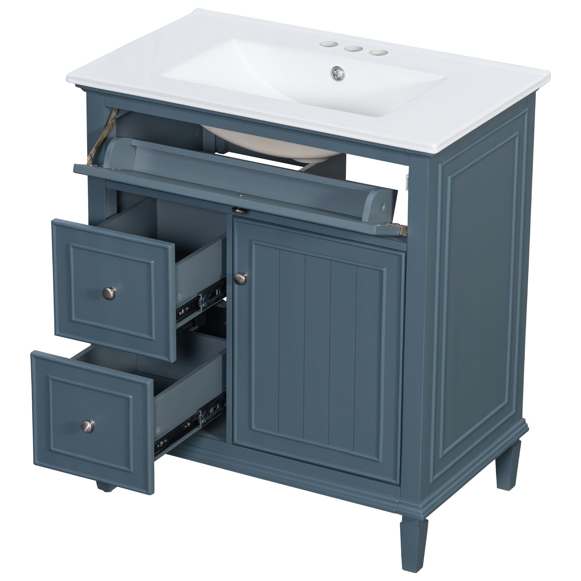 Modern Bathroom Vanity With Sink, Adjustable Shelf, Flip Drawer & 2 Drawers