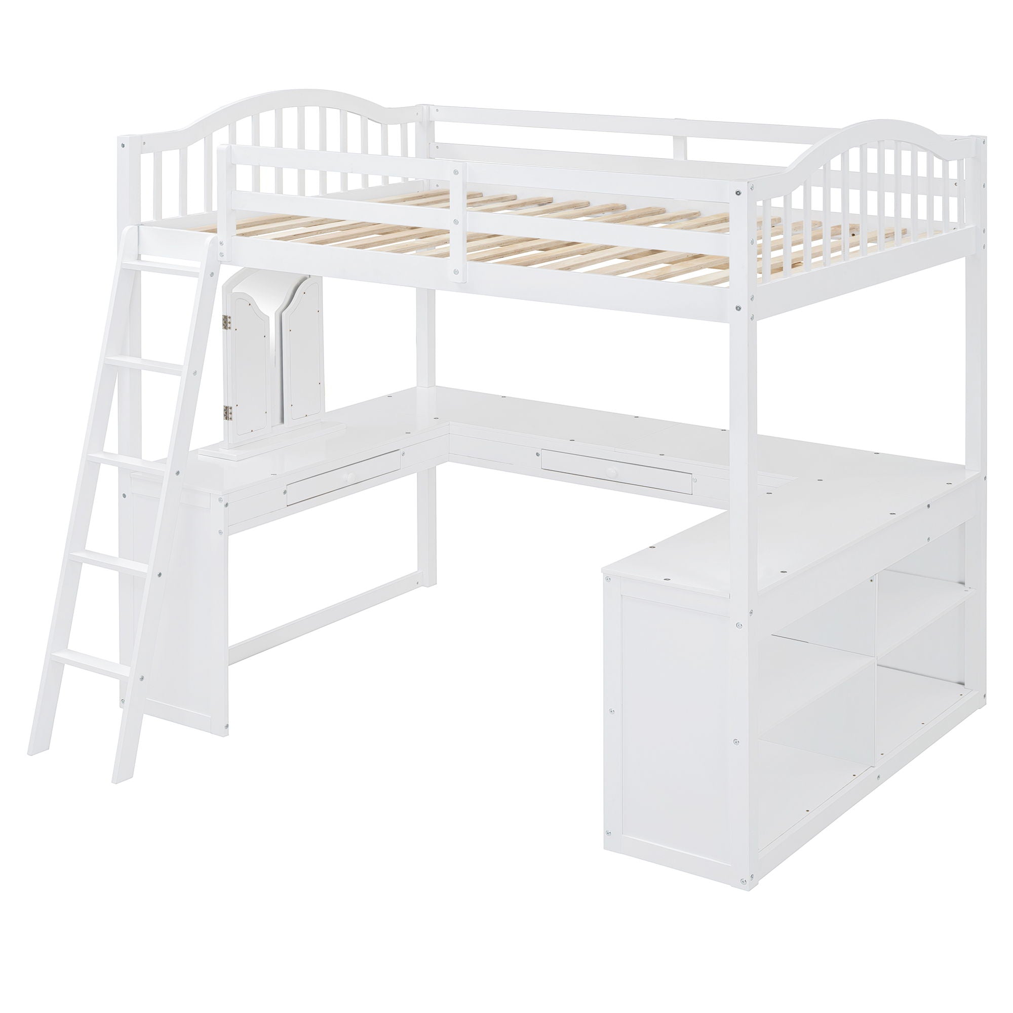 Loft Bed With Drawers, Cabinet, Shelves With Desk