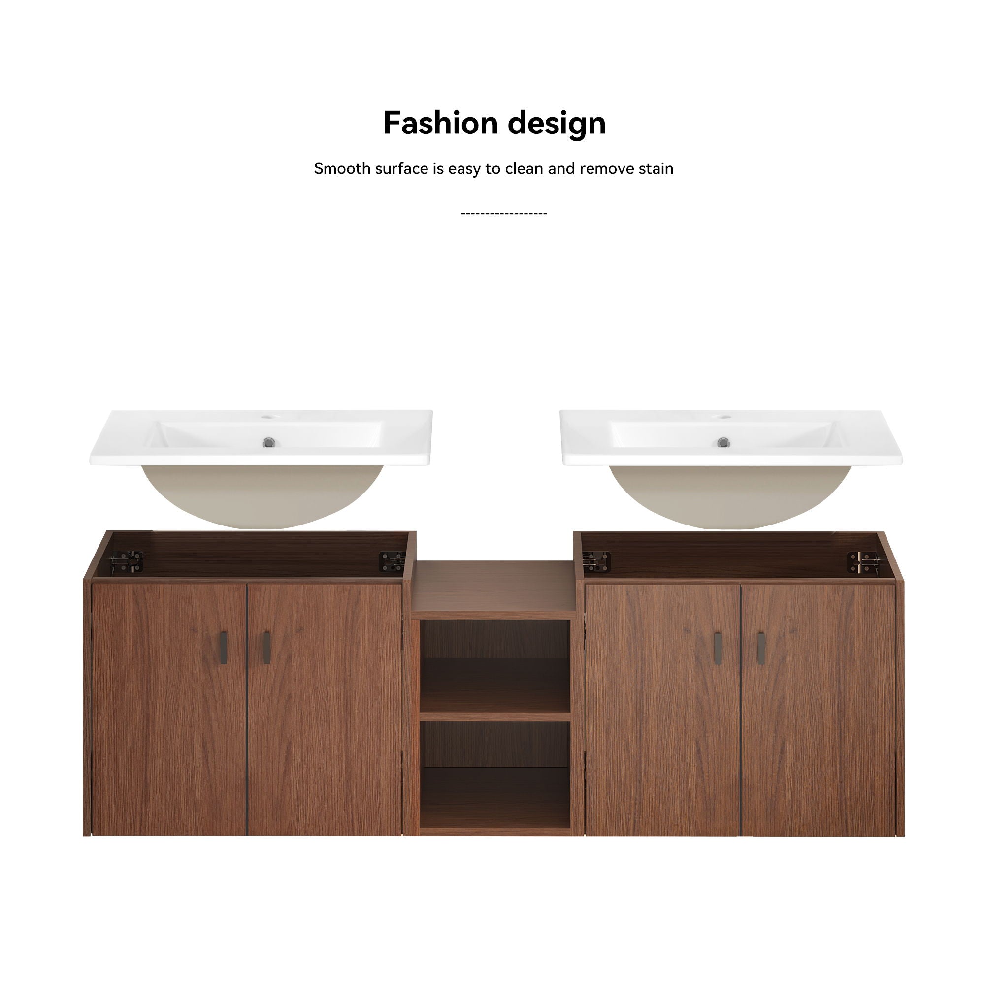 Soft Close Doors Bathroom Vanity With Small Storage Shelves, 24" And 12" Combination Cabinet - Reddish Brown
