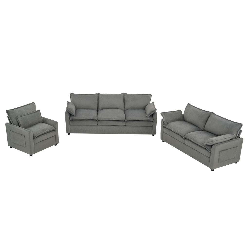 Modern Sofa Set With Double Layer Cushion And Side Storage Pockets