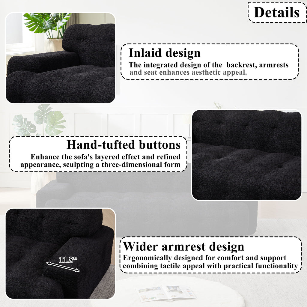 Cloud Series Minimalist Button Tufted Square Arm 3 Seater Sofa