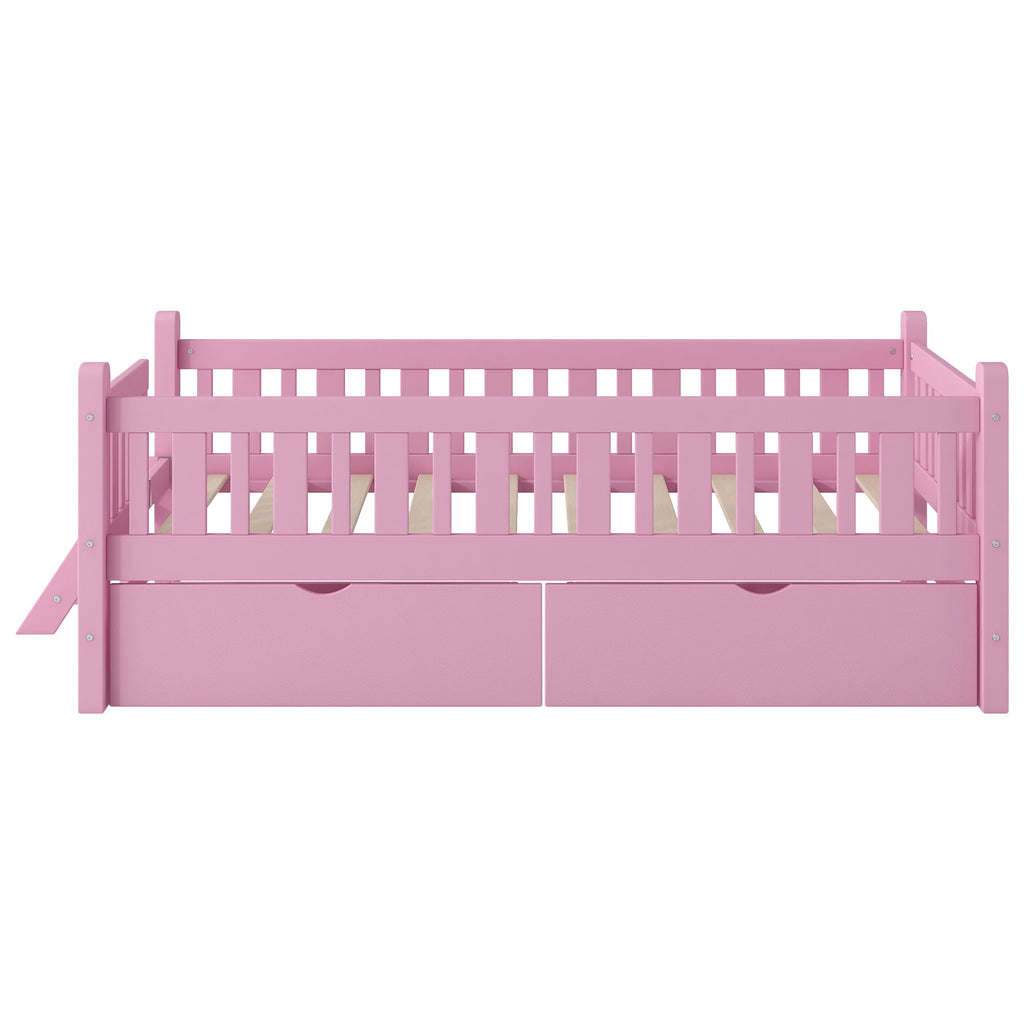 Platform Bed With Guardrail And 2 Drawers