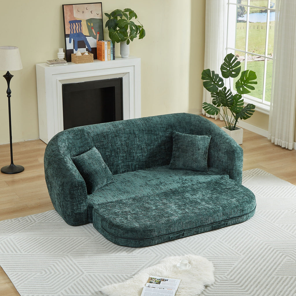 Curved Convertible Sofa, 2 In 1 Fold Out Bed With Pull Out Base And Deep Seat