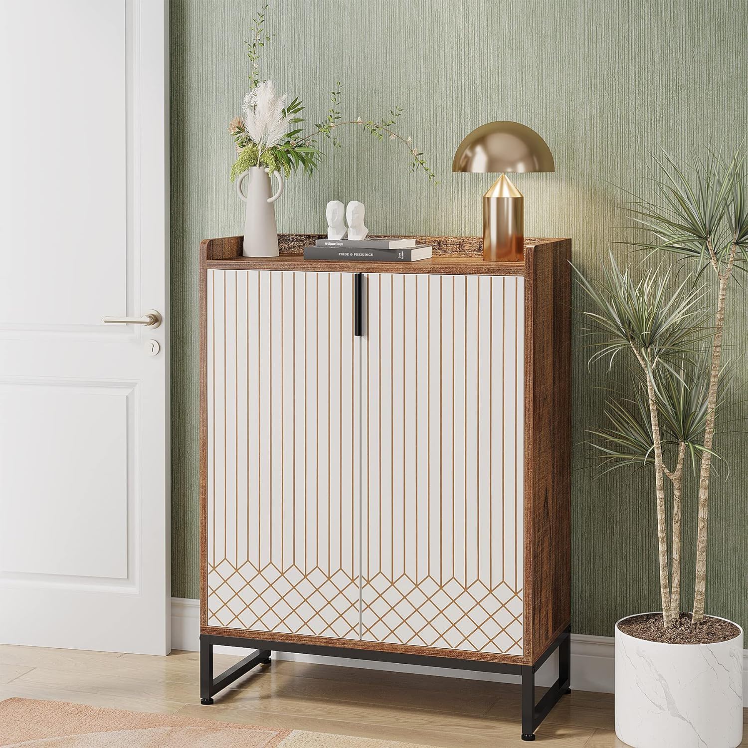 5 Tier Shoe Cabinet With Doors, Compact Entryway Storage Organizer