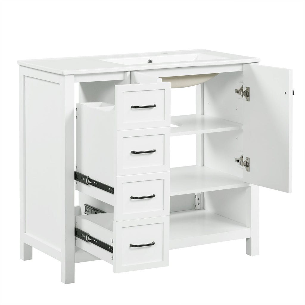 Bathroom Vanity With Sink Top, Bathroom Vanity Cabinet With 2 Doors And 2 Drawers, Open Shelf