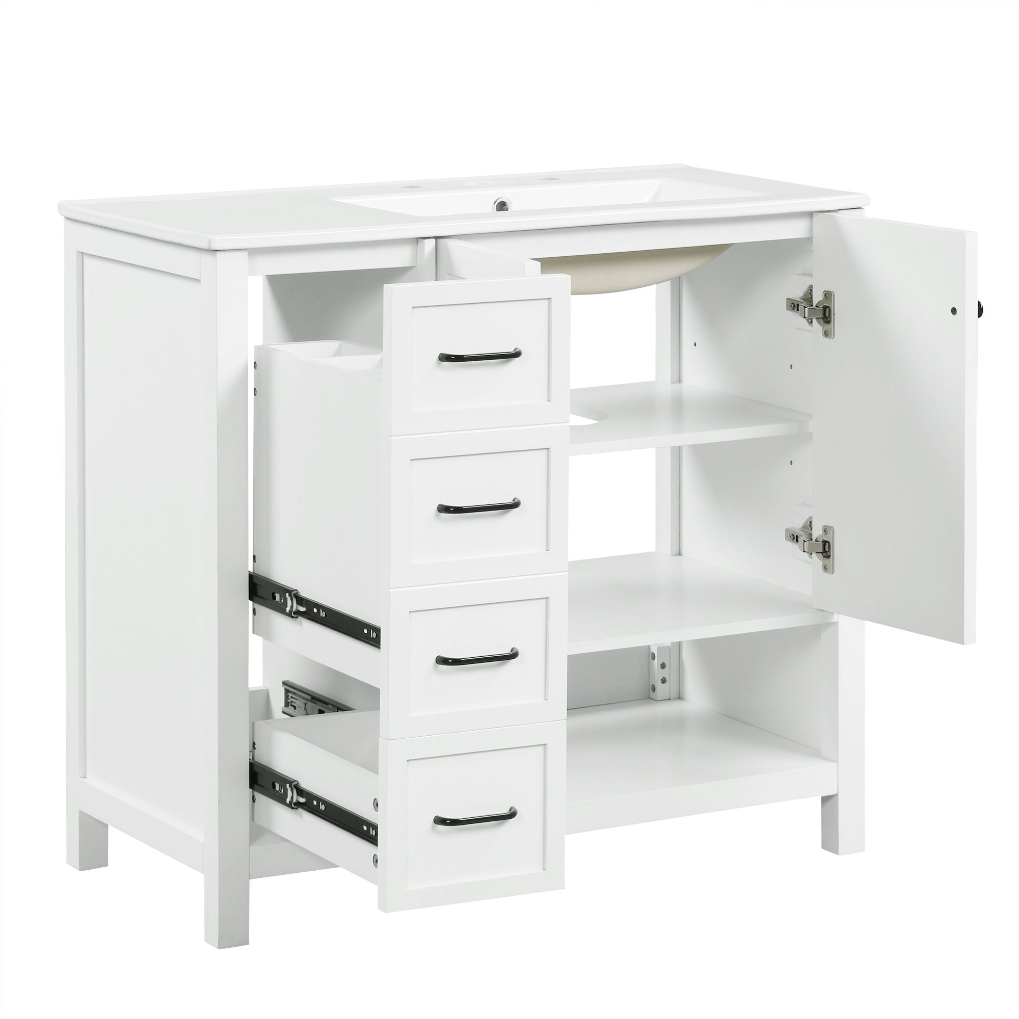 Bathroom Vanity With Sink Top, Bathroom Vanity Cabinet With 2 Doors And 2 Drawers, Open Shelf