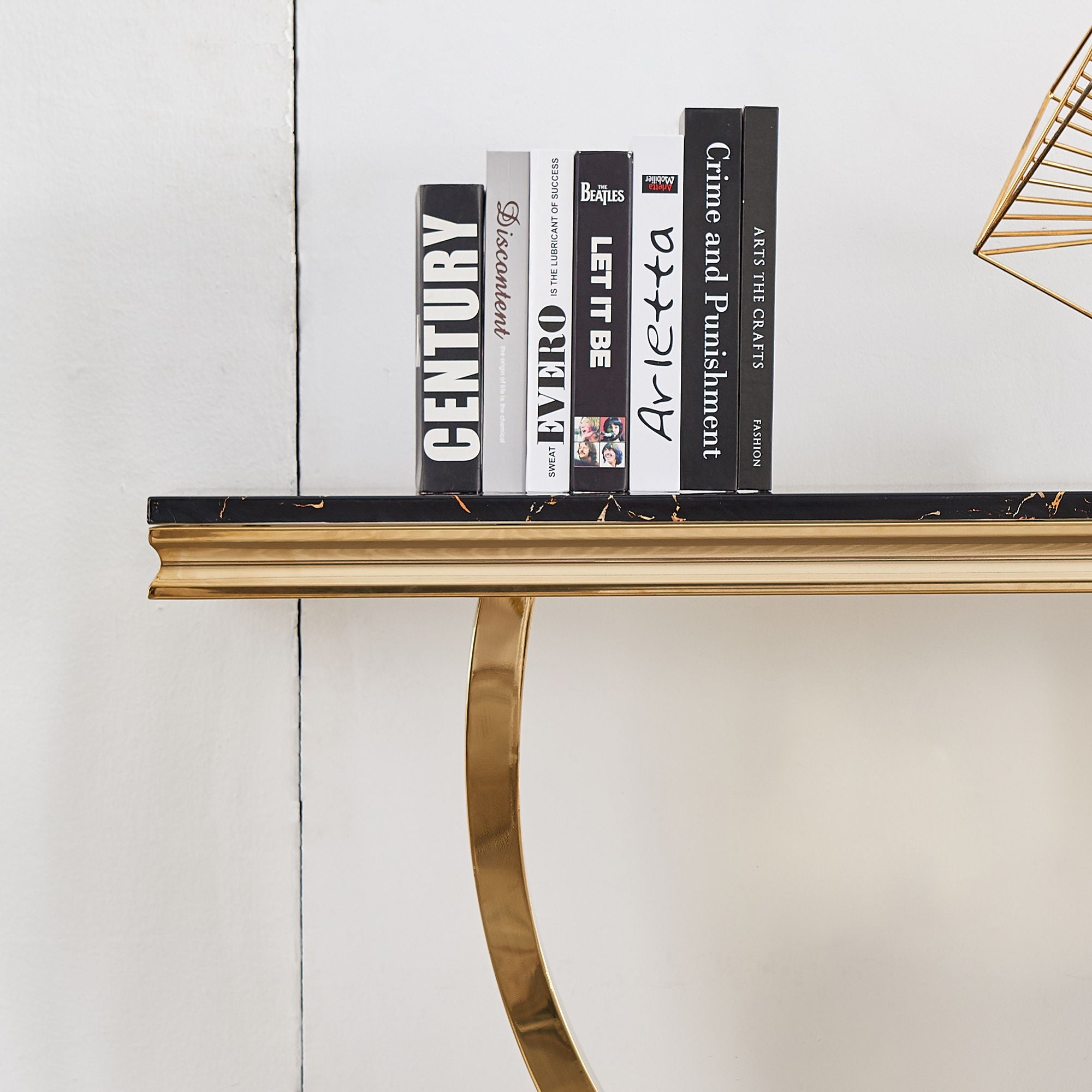 Modern Rectangular Marble Printing Console Table, U Shape Stainless Steel Base - Black