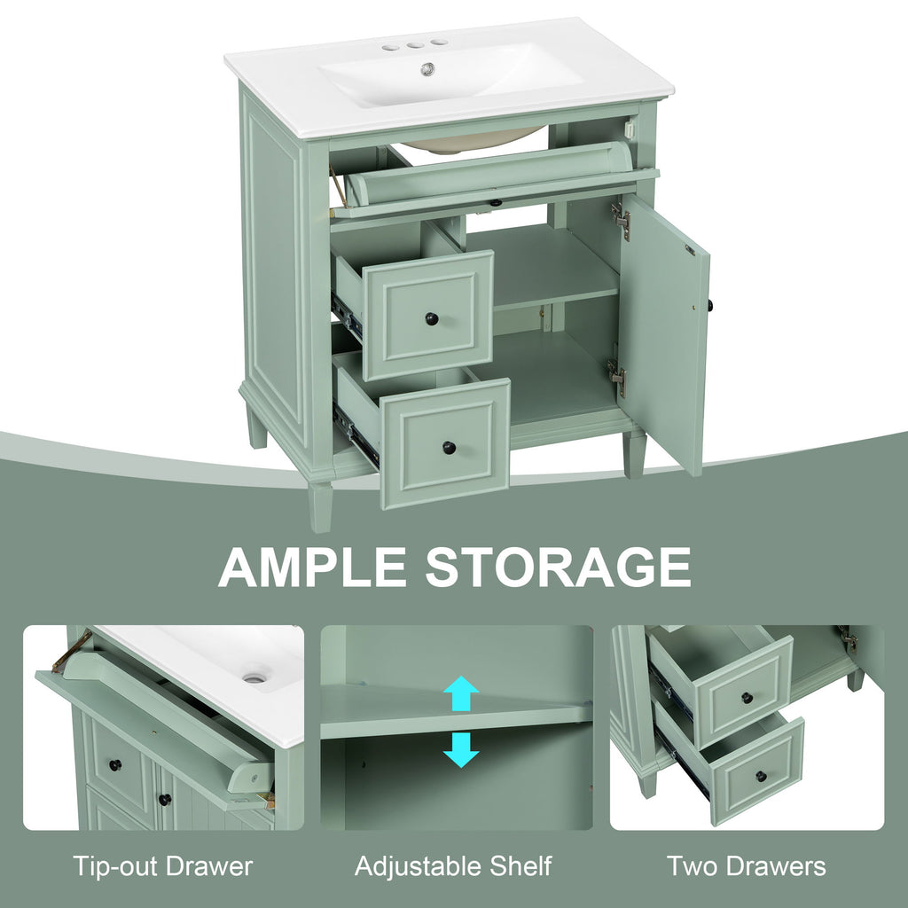 Modern Bathroom Vanity With Sink, Adjustable Shelf, Flip Drawer & 2 Drawers