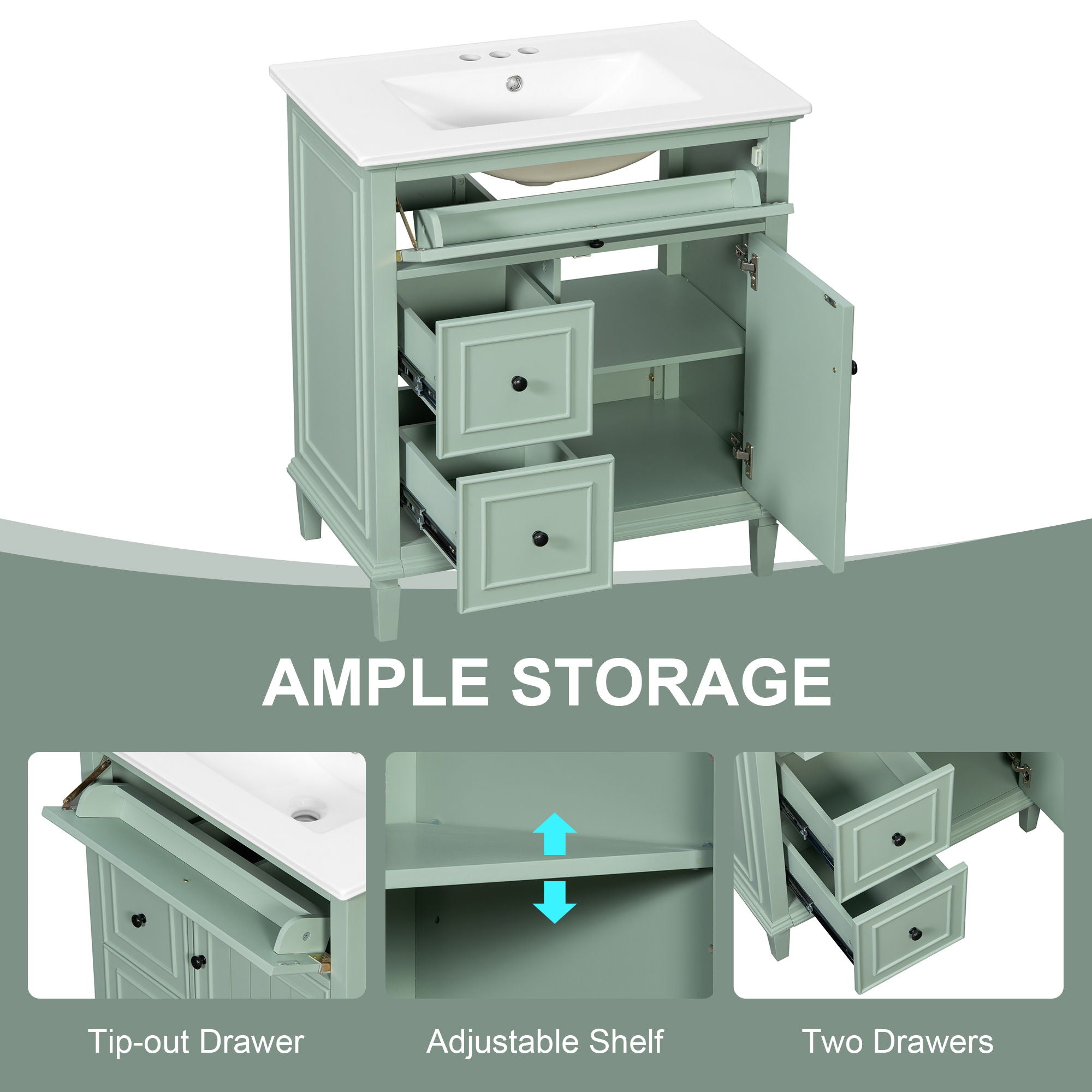 Modern Bathroom Vanity With Sink, Adjustable Shelf, Flip Drawer & 2 Drawers