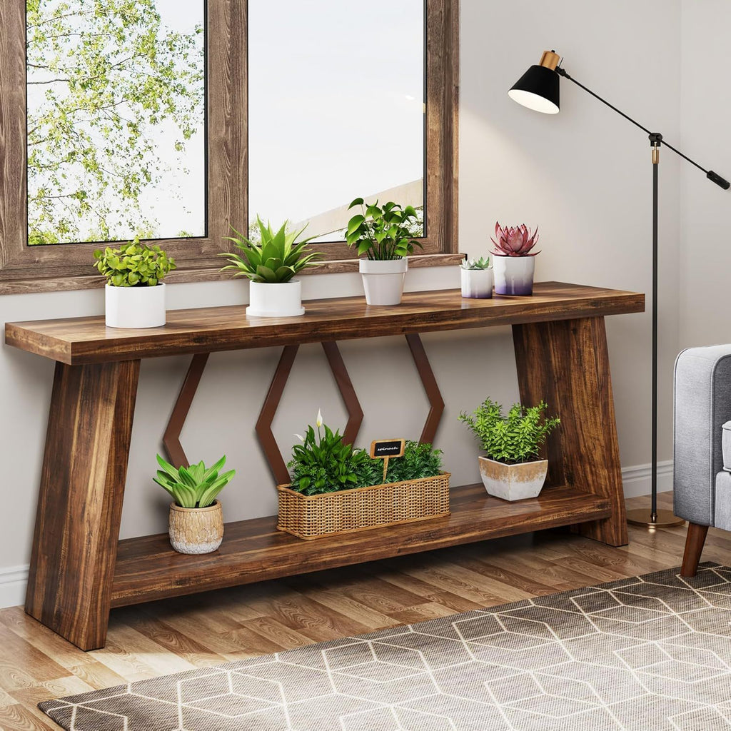 Accent Extra Long Console Table With 2 Tier Storage - Brown