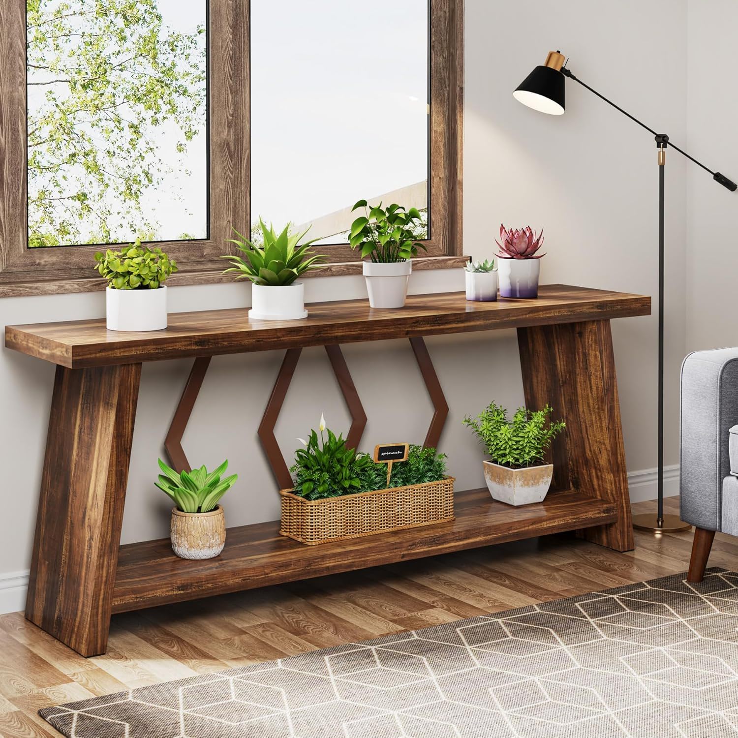 Accent Extra Long Console Table With 2 Tier Storage - Brown