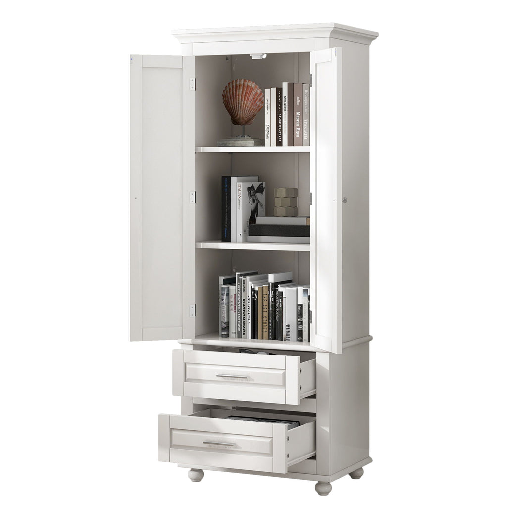 Tall Storage Cabinet With 2 Drawers For Bathroom