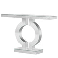 Mirrored Console Table With O-Shaped Base For Living Hallway - Silver / Clear
