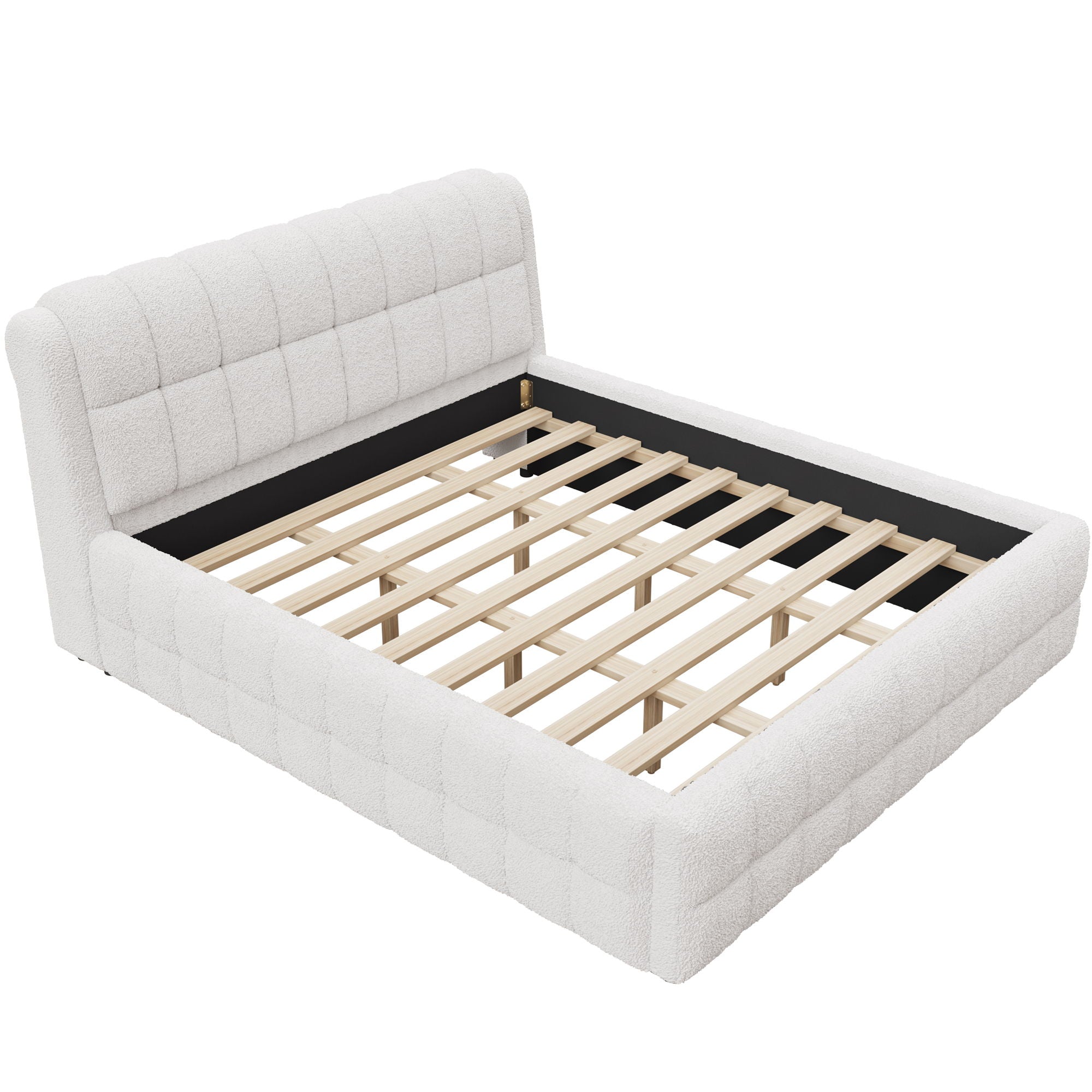 Upholstered Platform Bed With Stiching Details