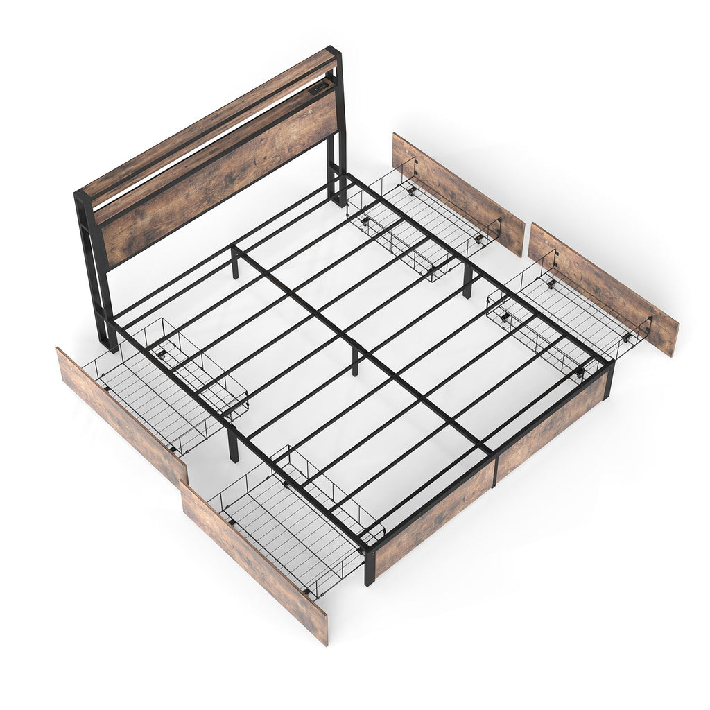 Bed Frame With Headboard, LED Lights & Charging Station