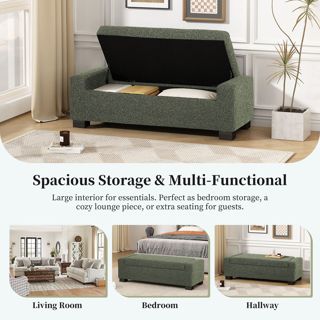 Textured Fabric Ottoman Bench With Hinged Lid