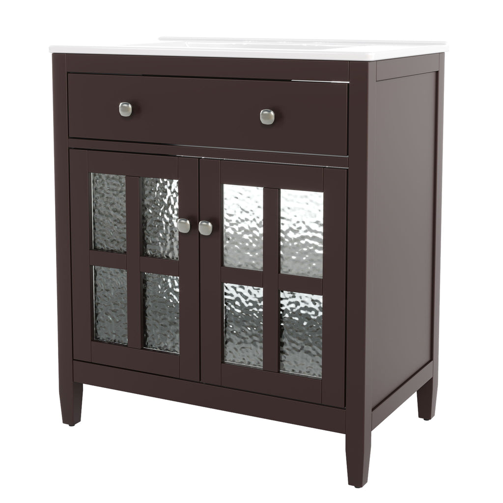 Bathroom Vanity With Ceramic Sink, Adjustable Shelf & Tip Out Tray