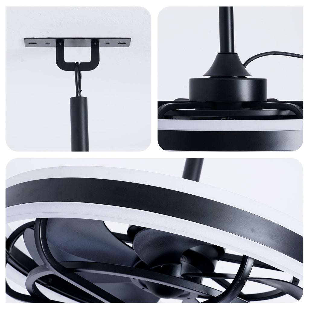 Ceiling Fan Light LED Light Source And Remote Control, 3000 - 6500K Dimmable LED Fan Light, 6 Speeds, For Living Room - Matte Black