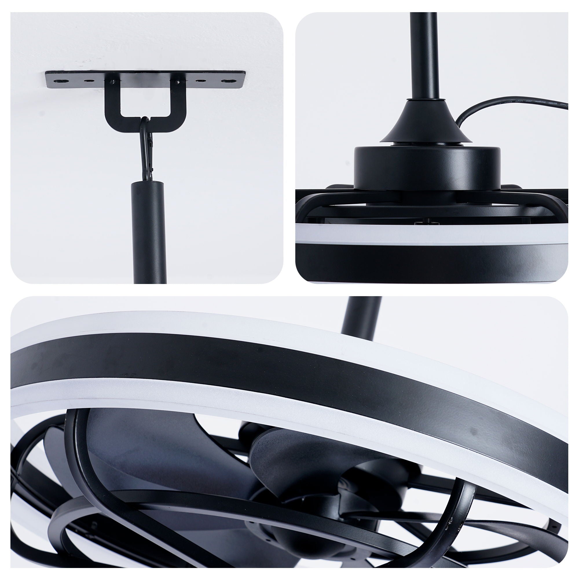 Ceiling Fan Light LED Light Source And Remote Control, 3000 - 6500K Dimmable LED Fan Light, 6 Speeds, For Living Room - Matte Black