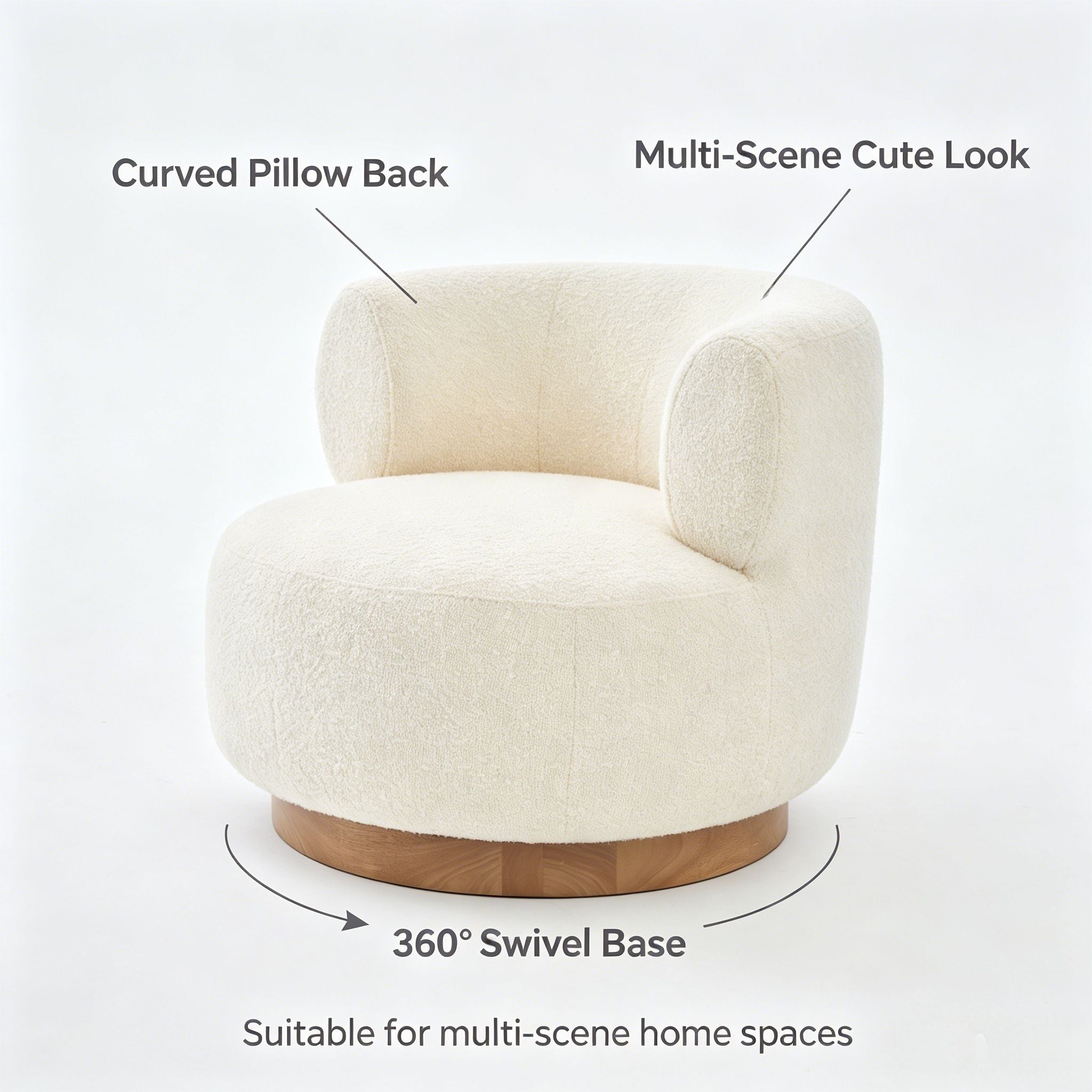 Swivel Accent Chair With Curved Backrest For Home Decor - Beige