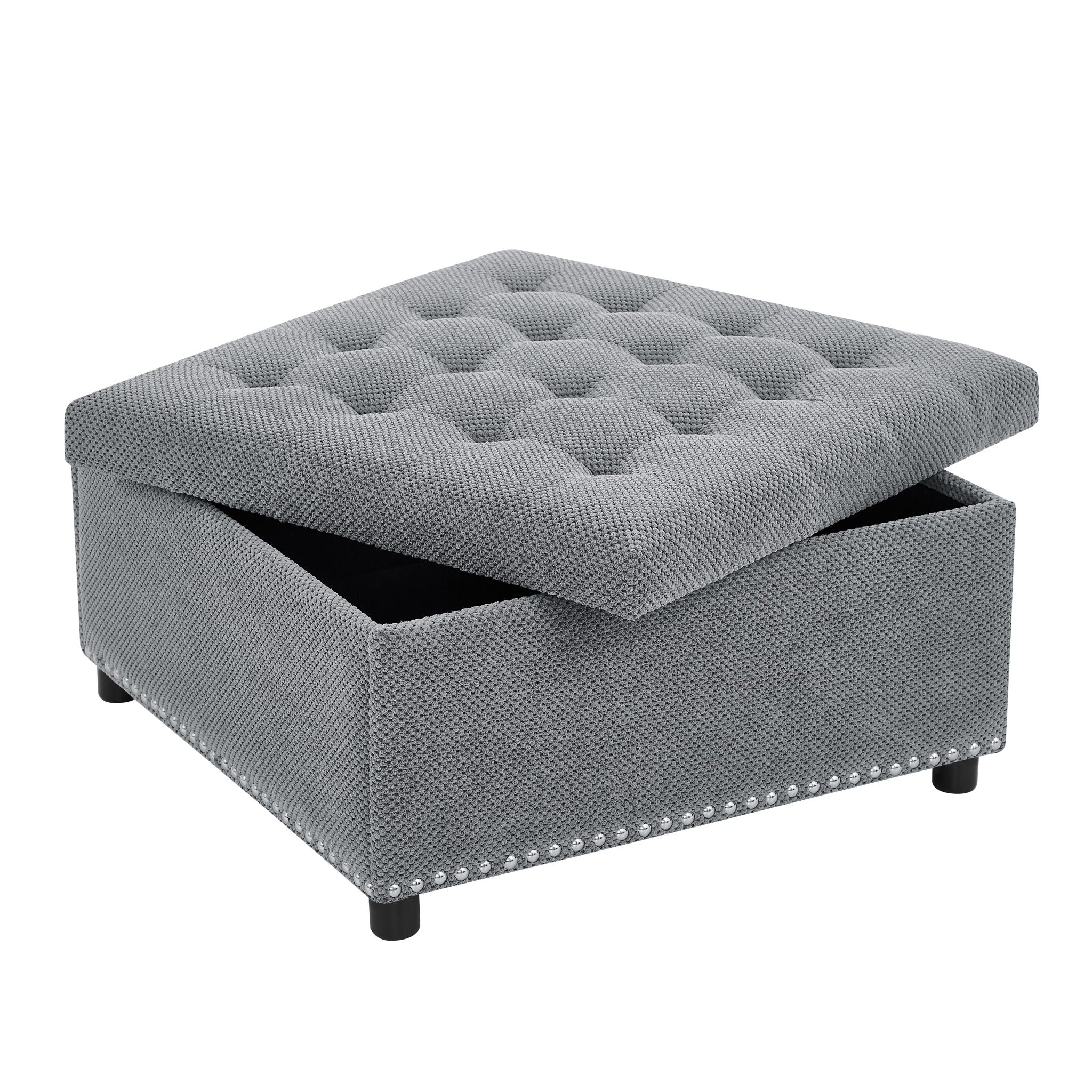 Square Tufted Storage Ottoman With Nailhead Trim