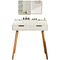 Makeup Vanity Desk With Removable Mirror And Lights, 3 Color Modes & Adjustable Brightness Dressing Table, Small Vanity Table Set With 2 Drawers For Bedroom - White