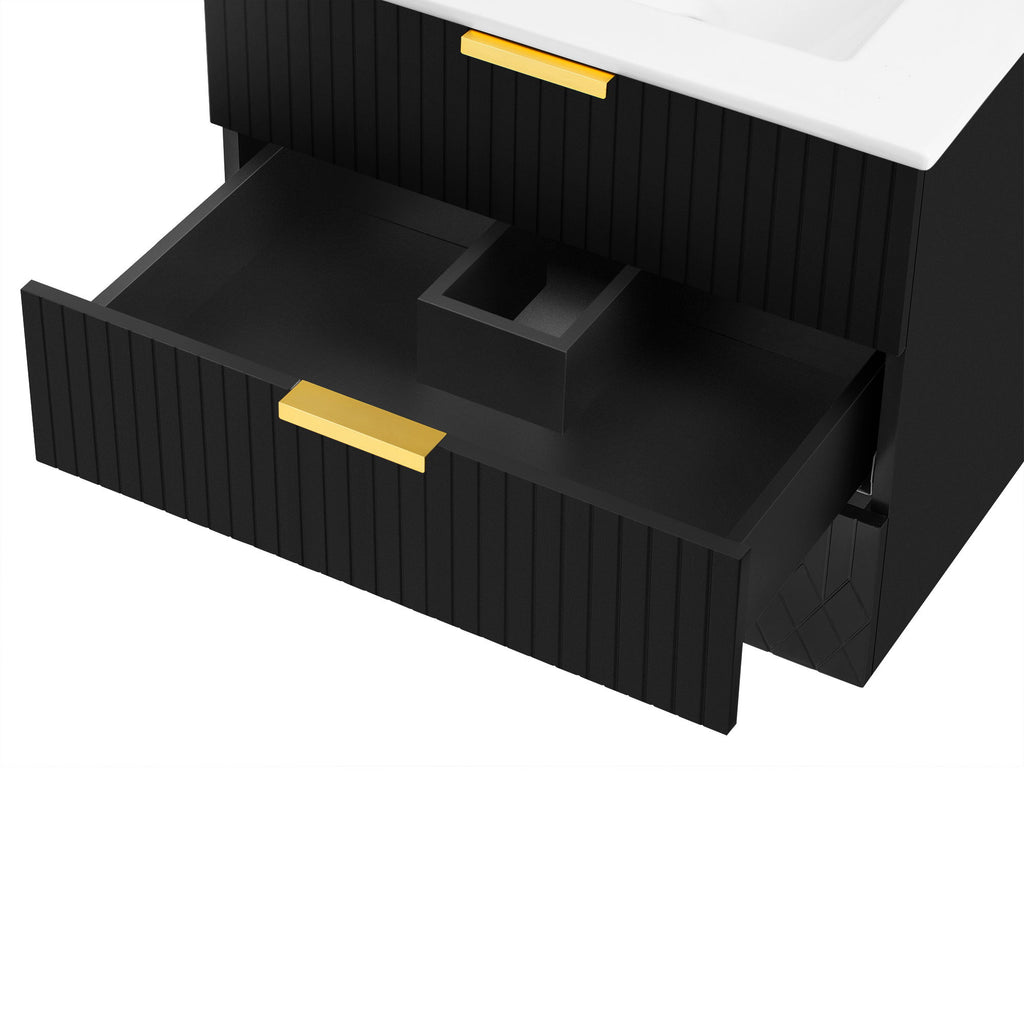 Wall Mounted Floating Cabinet With Double Drawer, Rectangular Sink