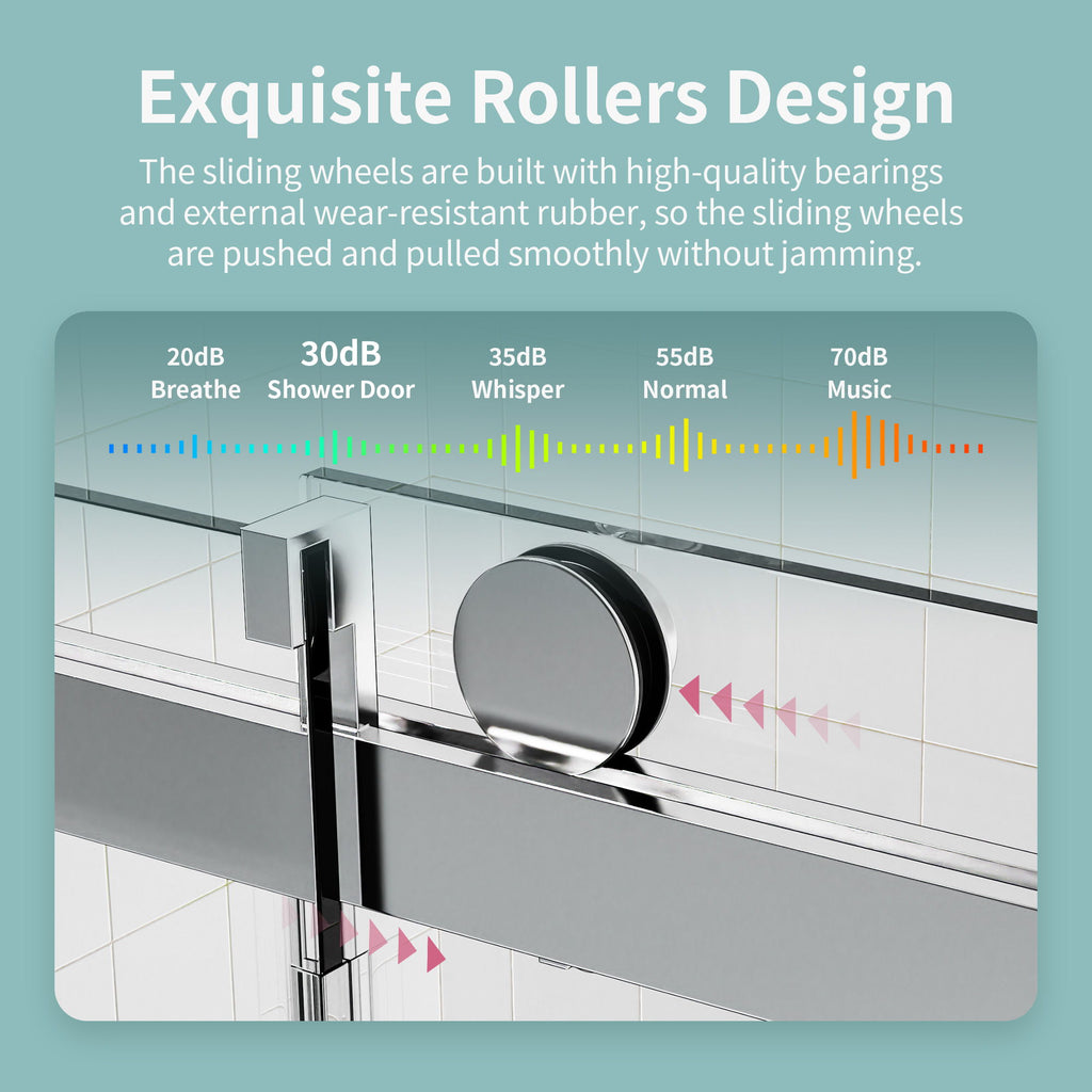 Frameless Single Sliding Soft Close Shower Doors, 3 / 8" Tempered Glass Reversible Installatio
