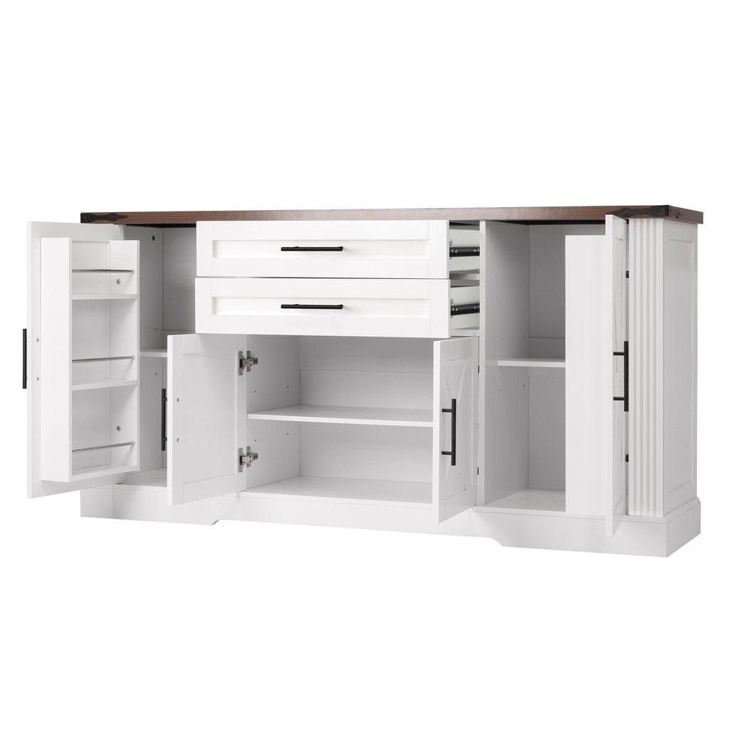 Barn Door Storage Cabinet With 2 Drawers & Door Rack, Adjustable Shelves