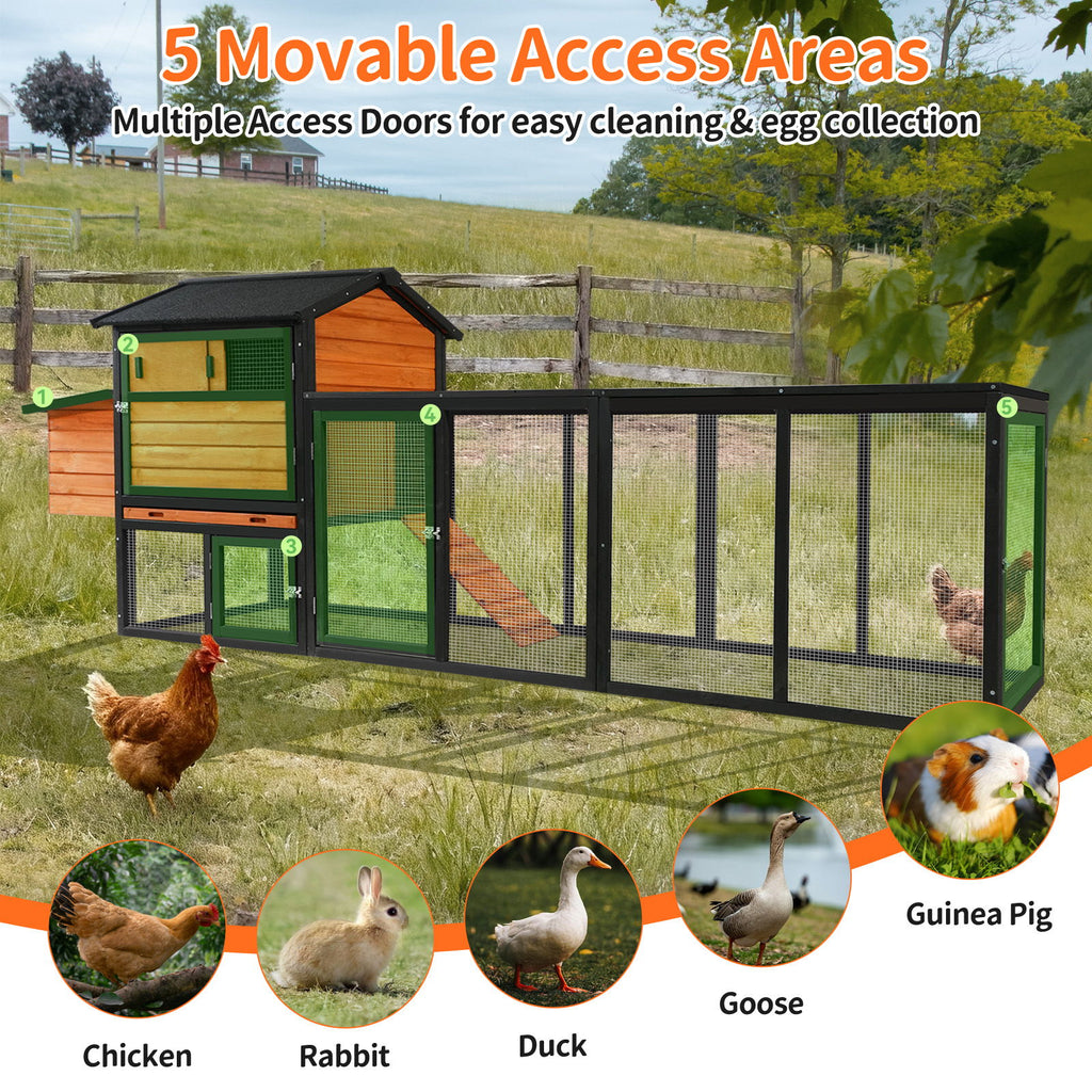 Chicken Coop, Large Outdoor Hen House & Run And Nesting Box Poultry Cage, Rabbit Hutch - Brown / Black