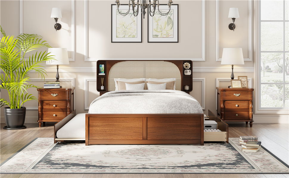 Headboard Bed With 2 Drawers And Trundle