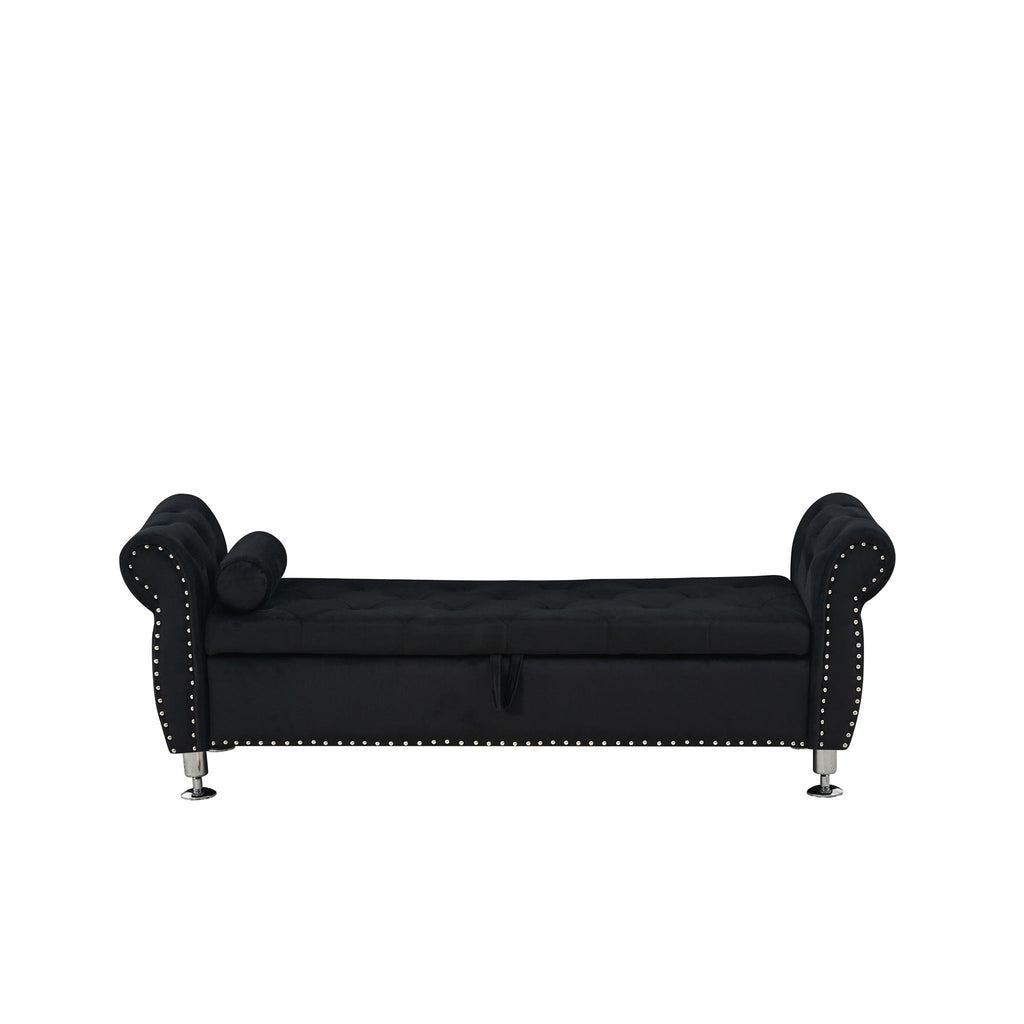 Storage Bench With Crystal Buttons And 1 Pillow For Bedroom