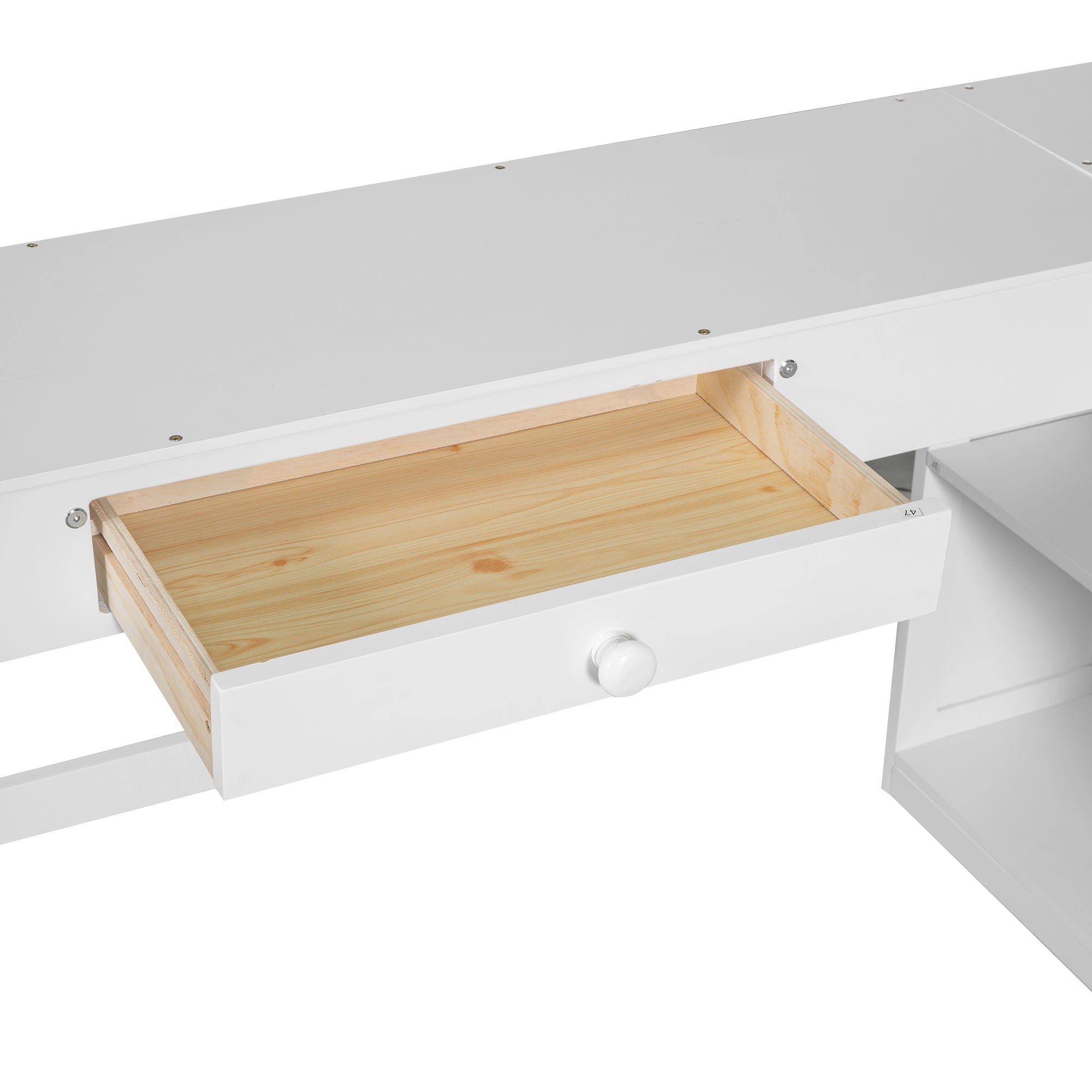 Loft Bed With U Shaped Desk, Drawers, And Storage Shelves