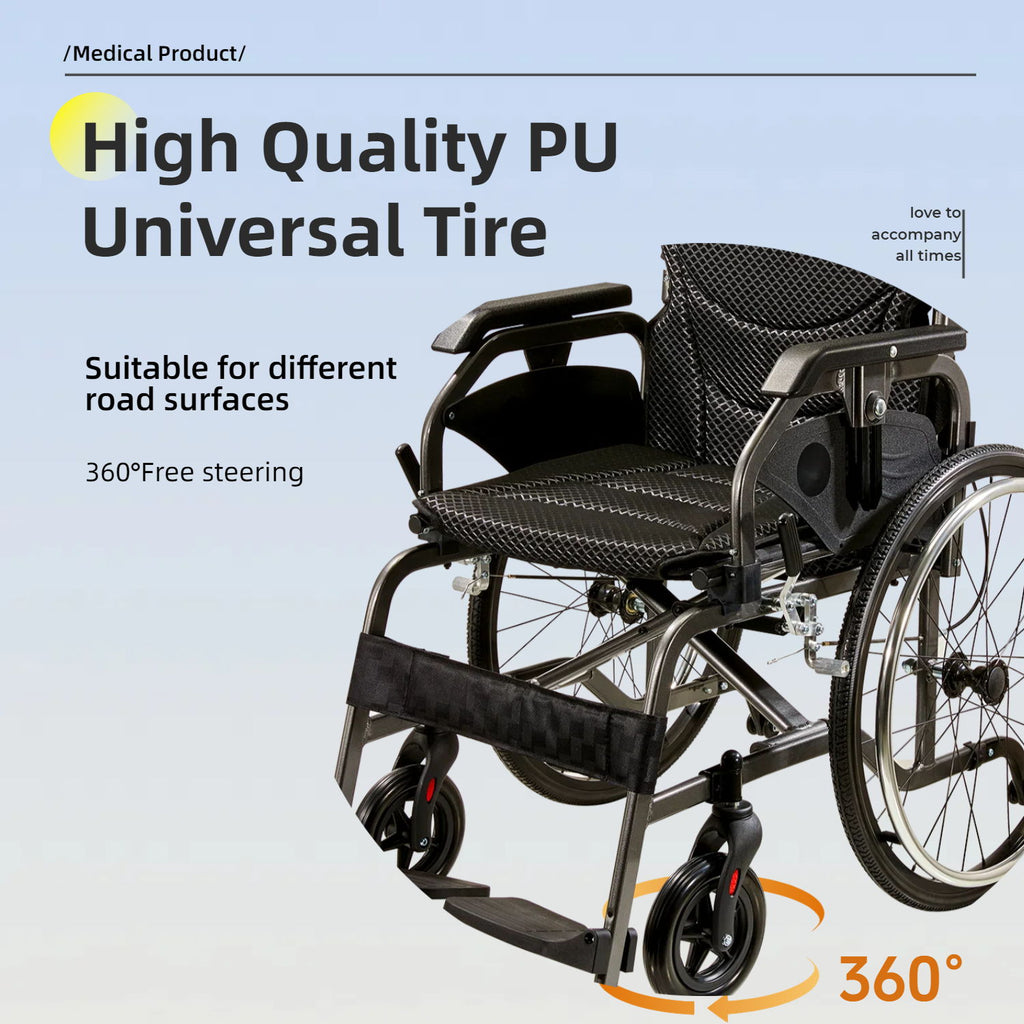 Premium Lightweight Foldable Transport Wheelchair For Adults